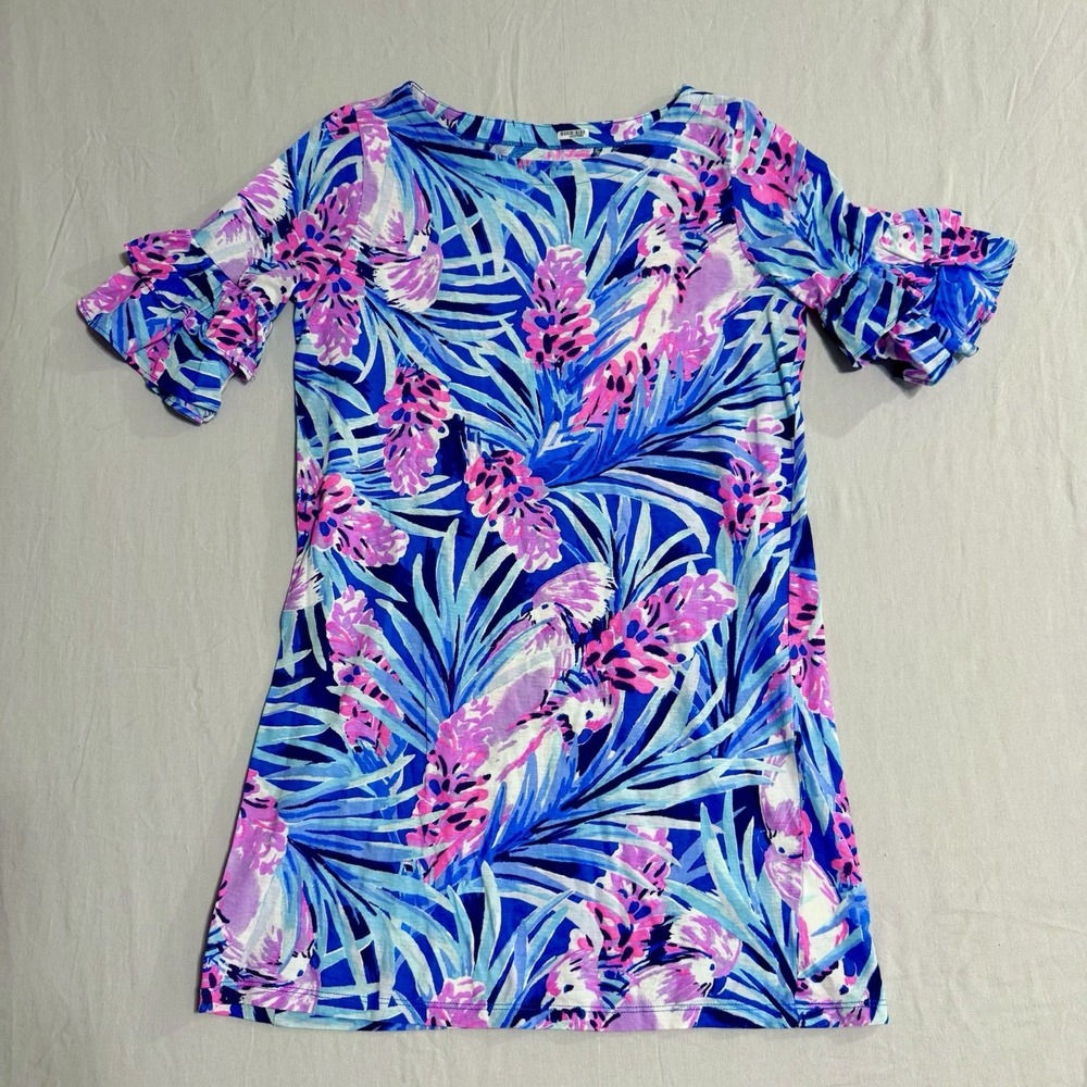 Lilly Pulitzer Mini Lula Dress Girls Size XL Pink Blue Tropical Mr Peacock